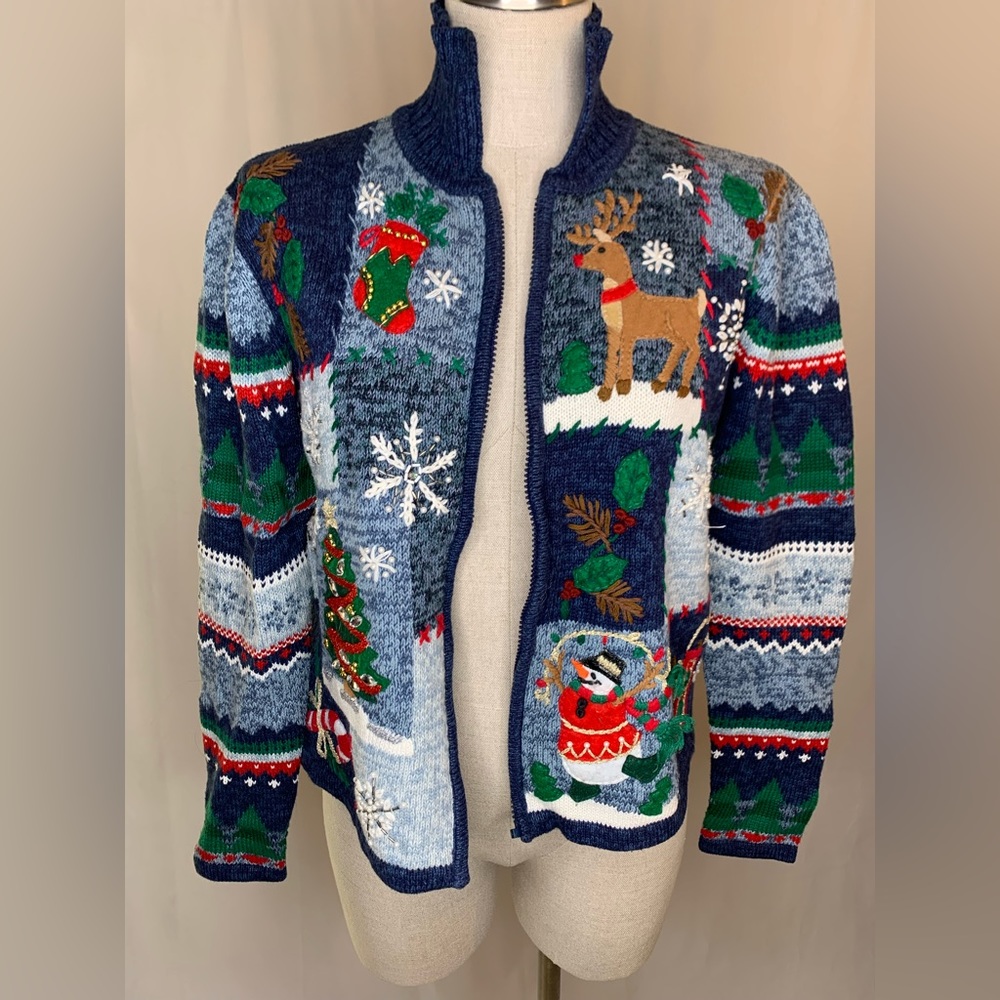 Vintage ugly Christmas sweater PM holiday patchwork cardigan